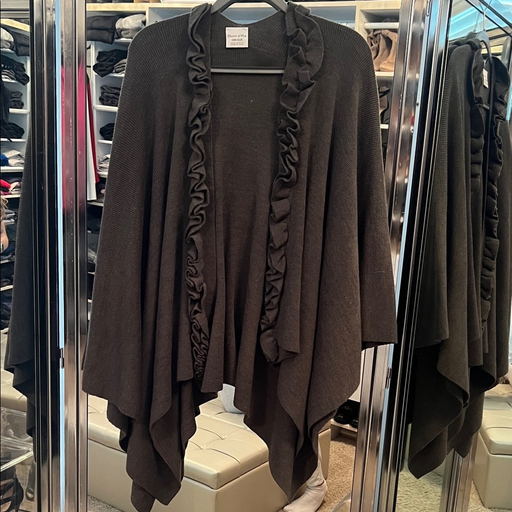 Preston & York Black Ruffle Trim Poncho